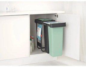 Mentazöld-sötétszürke műanyag szelektív beépíthető szemetes 60 l Sort&amp;Go – Brabantia