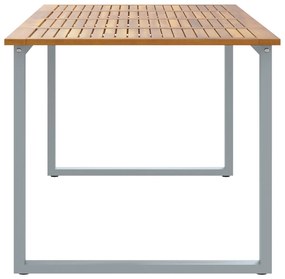 Kültéri Étkező Asztal Szürke 200x90x75 cm Acél és Tölgydeszkás