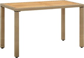 vidaXL bézs polyrattan és tömör akácfa kerti asztal 123 x 60 x 74 cm
