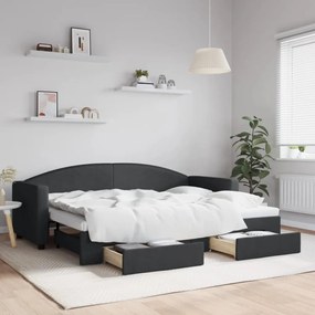 fekete kihúzható szövet heverő fiókokkal 80 x 200 cm