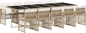 vidaXL 11 részes bézs polyrattan kerti étkezőgarnitúra párnákkal