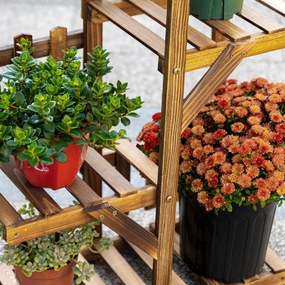 Outsunny Fai Virágtartó Polc - 5 Szintes Fa Távlat 60 x 30 x 130 cm Szénásított Fenyőfából Teraszra és Kertbe | Aosom