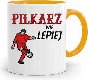 Sárga Bögre Labdarúgónak A Labdarúgó Jobban Tudja, fényképes nyomattal