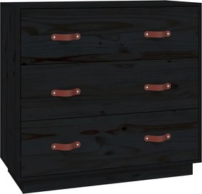vidaXL fekete tömör fenyőfa tálalószekrény 80 x 40 x 75 cm