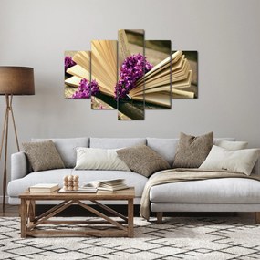 Kép egy könyvröl és a lila virágok (150x105 cm)