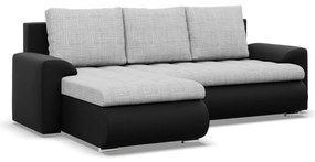 Tokio sarokkanapé, 2 ágyneműtartóval, fonott + műbőr, baloldali, szürke - fekete