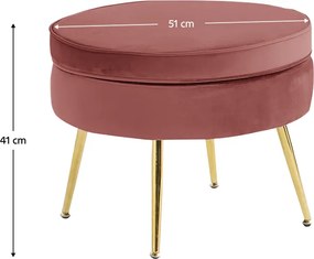 Luxus zsámoly/puff, rózsaszín Velvet szövet/króm arany, Art-deco, NOBLIN TYP 1