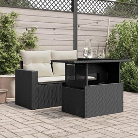 fekete polyrattan üveglapos kerti asztal 100 x 55 x 73 cm