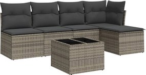vidaXL 6 részes szürke polyrattan kerti ülőgarnitúra párnákkal