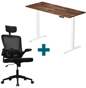 CSOMAGAJÁNLAT | LVN System Lite elektromos asztal + forgószék szett | Barna-fehér 140x60cm elektromosan állítható magasságú íróasztal + fekete forgószék