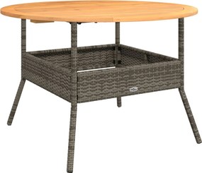 vidaXL szürke polyrattan kerti asztal akácfa lappal Ø110 x 71 cm