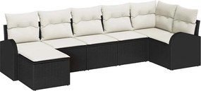 vidaXL Kerti Kanapé Szett párnával 7 pcs Fekete Poli rattan