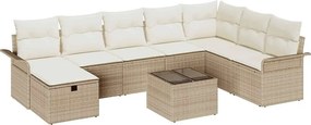 vidaXL Kerti Kanapé Szett párnával 9 pcs Beige és krém polirattan