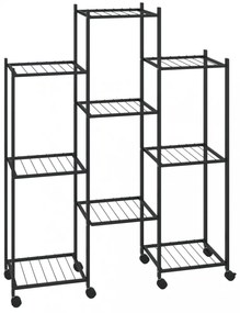 fekete vas virágtartó állvány kerekekkel 83 x 25 x 103,5 cm