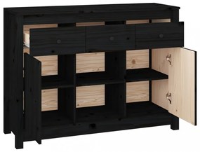 fekete tömör fenyőfa tálalószekrény 100x35x74,5 cm