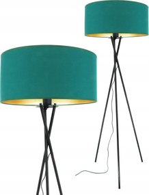 Modern állólámpa lámpabúra üveg zöld arany fólia, háromlábú
