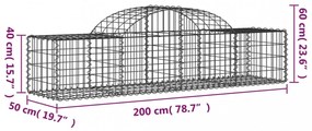 6 db íves horganyzott vas gabion kosár 200x50x40/60 cm