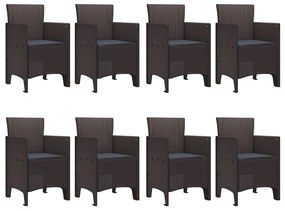 9 Részes Kerti Étkező Szett Párnákkal Barna Poli Rattan