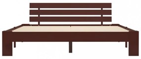 sötétbarna tömör fenyőfa ágykeret fejtámlával 140 x 200 cm