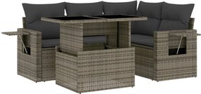 vidaXL 5 részes szürke polyrattan kerti ülőgarnitúra párnákkal