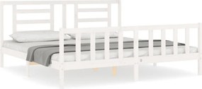 vidaXL fehér tömör fa ágykeret fejtámlával Super King Size