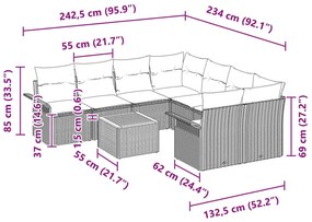 9 részes kerti kanapé szett párnákkal Bézs poli rattan akáccal