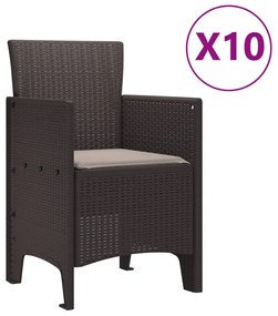 11 Részes Kerti Étkezőasztal Párnákkal Barna Poli Rattan, Kerti Asztal Barna 150x100x73 cm Poli Rattan, Kerti Székek Párnákkal 2 db Barna Poli Rattan, Kerti Székek Párnákkal 4 db Barna Poli Rattan