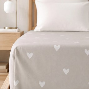 Goldea pamut gumis lepedő - szívecskék, latte színű alapon 90 x 200 cm