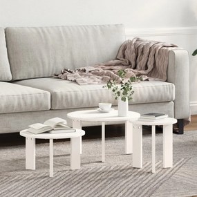 Dohányzóasztal 3 pcs Fehér 47.5 x 47.5 x 27 cm Tömör fenyőfa