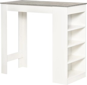 HOMCOM Magas Bistro Asztal 4-Szintes Polccal Modern Melamin Konyhai Bar Asztal Étkezőhöz, Nappaliba 115x50x102,7 cm Fehér és Szürke | Aosom