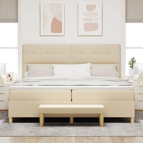 Boxspring Ágy Mattal és Pad Krém 200x200 cm Szövet