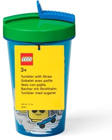 Iconic kék pohár zöld fedéllel és szívószállal, 500 ml - LEGO®
