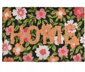 Lábtörlő ajtóhoz 60x40 cm gumi, kókusz, Home Virágok felirattal