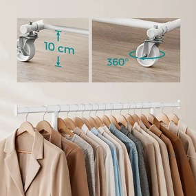 Állítható magasságú gurulós ruhatartó állvány, fehér