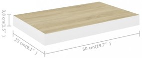 4 db tölgyszínű és fehér MDF lebegő fali polc 50 x 23 x 3,8 cm