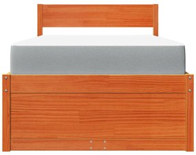 viaszbarna tömör fenyőfa ágy fiókokkal és matraccal 90 x 190 cm