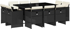 vidaXL 11 részes fekete polyrattan kerti étkezőgarnitúra párnákkal