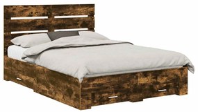 vidaXL Ágykeret fiókkal fejtámlával Füstölt tölgy 150 x 200 cm Faanyag