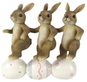 Húsvéti dekoráció, nyuszitrió tojásokkal, műgyanta figura, 14x5x13cm