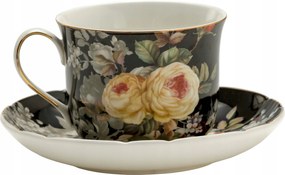 Jumbo porcelán csésze csészealjjal, rózsa motívummal