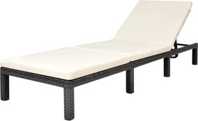 vidaXL fekete polyrattan napozóágy párnával