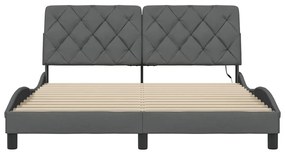 sötétszürke szövet ágykeret LED-es matrac nélkül 160 x 200 cm