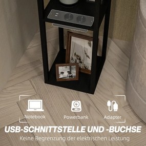 HOMCOM Állólámpa 3-szintes polccal, lábkapcsolóval, USB portokkal, MDF, fekete