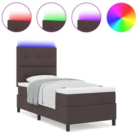 Rugós ágy matraccal és LED - Sötétbarna, 90 x 200 cm, Szövet
