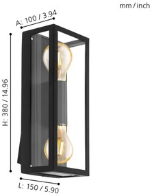 Eglo 98273 - Kültéri fali lámpa  ALAMONTE 2xE27/60W/230V IP44