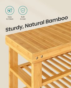 SONGMICS bambusz cipőpad 3 polccal, 70 x 28,7 x 52 cm, természetes színű