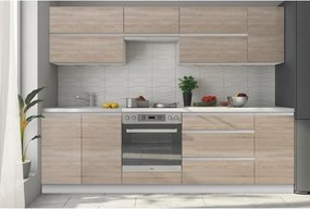 Elemes konyhabútor 2,6m, fehér/tölgy sonoma, LINE NEW