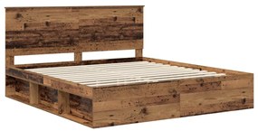 vidaXL Ágykeret fejtámlával Öreg fa 200 x 200 cm Tömör fenyőfa