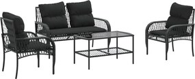 vidaXL 4 részes fekete polyrattan kerti ülőgarnitúra párnákkal
