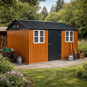Fém kerti szerszámtároló ház, barna/antracit, 3,6x3,1x2,5 m, GABKO